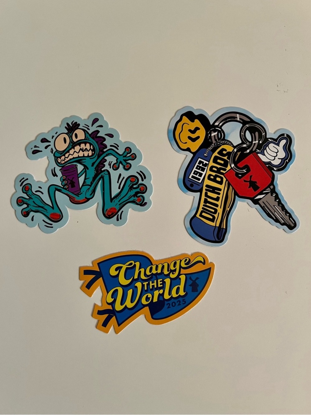 Dutch Bros Stickers Rare Second Chance Frog Gecko Sticker, Keys & Flag Bundle
